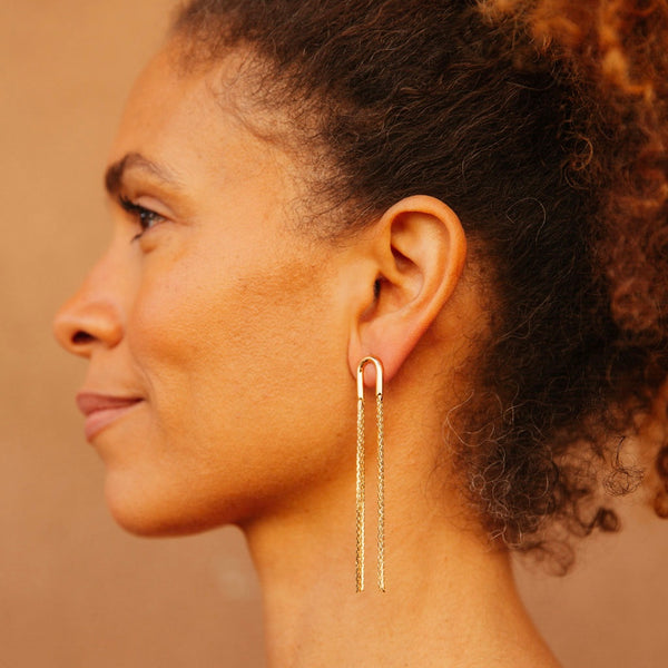 Sophisticated Tubed Tassel Earrings with 14kt Gold Overlay Detail