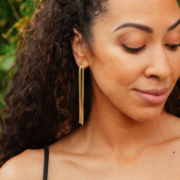 Herringbone Chain Statement Earrings with 14kt Gold Overlay