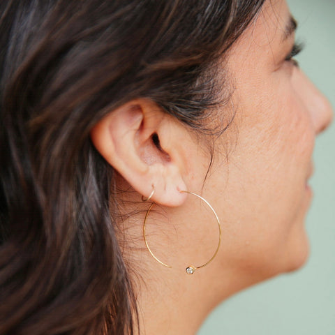 Elegant 2-inch Minimalist Hoops with Swarovski Accent Crystal Hoop Earrings in 14kt Gold Overlay