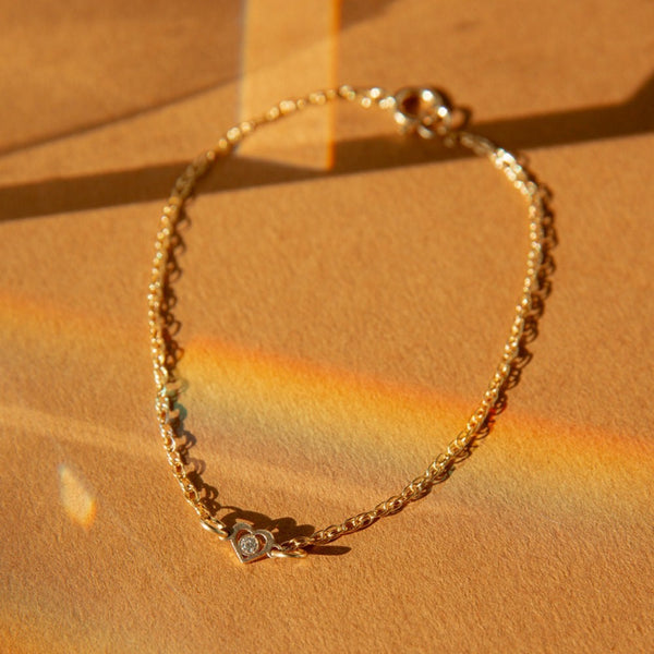 Crystal Heart Chain Bracelet with 14kt Gold Filled Chain