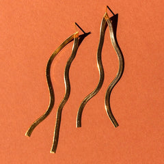Modern Snake (Herringbone) Chain Statement Earrings with 14kt Gold Overlay