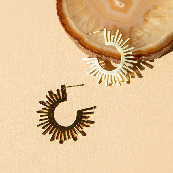 Sophia Sunburst Hoops with 14kt Gold Overlay for a Radiant Look
