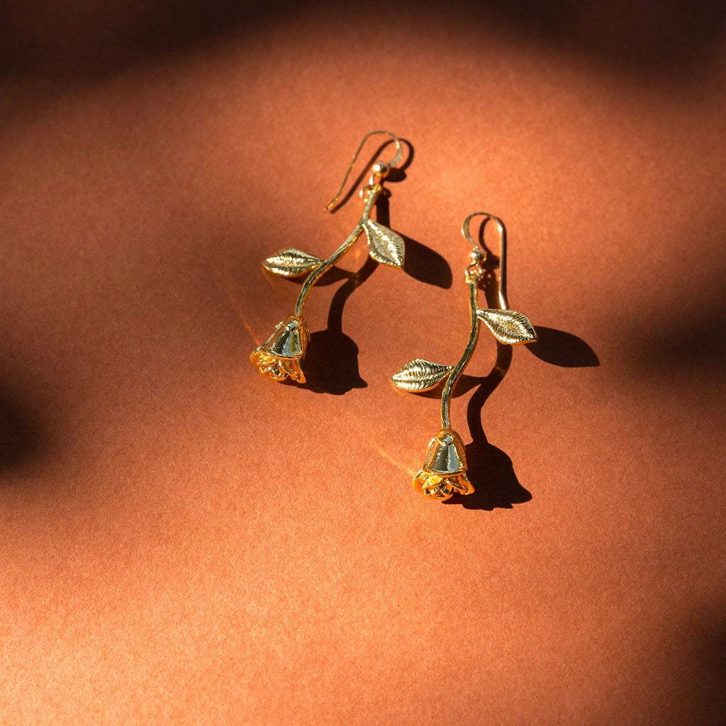 Romantic Rita Rose Earrings with Delicate Gold Overlay Charms