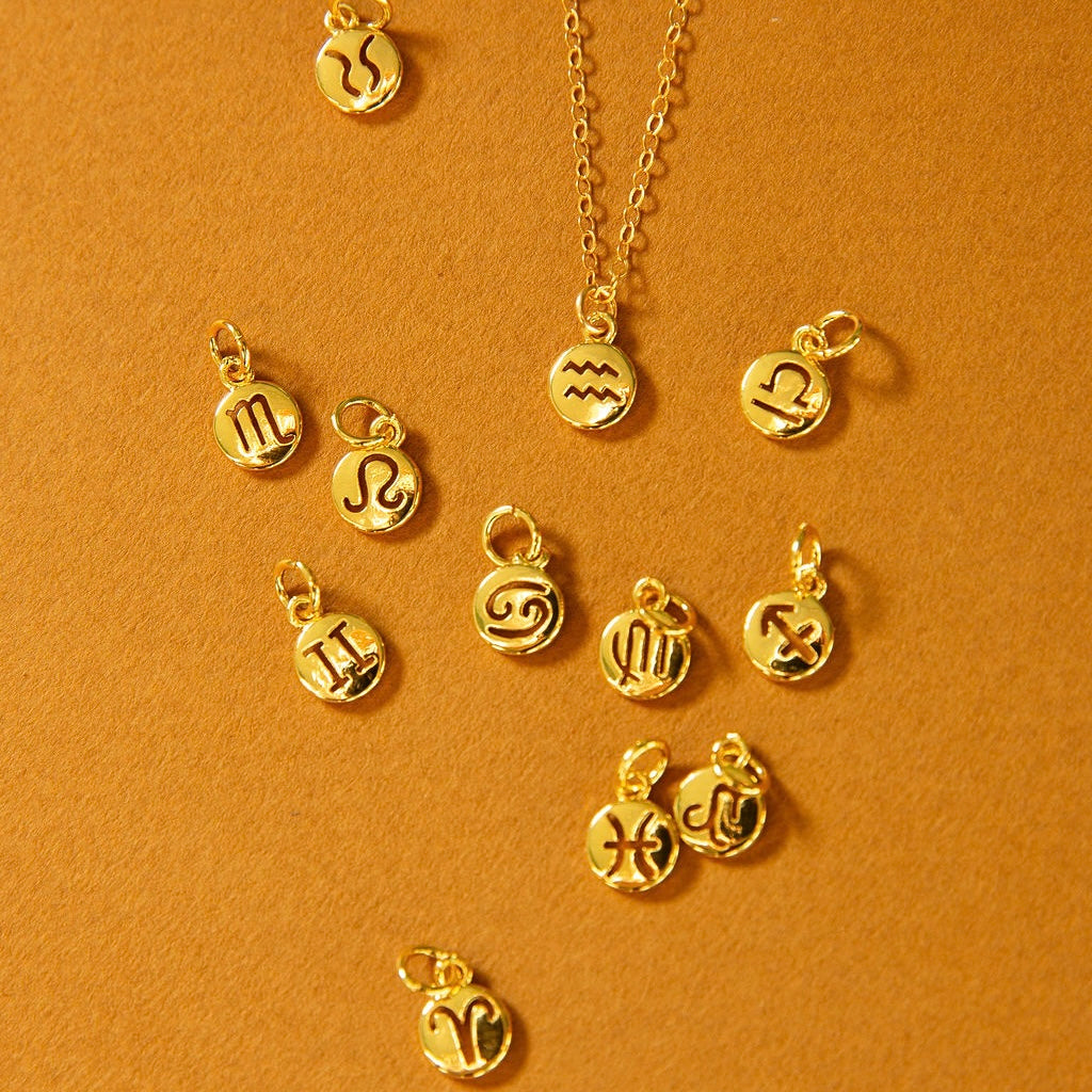 Elegant Tiny Zodiac Sign Pendant with 14kt Gold Overlay