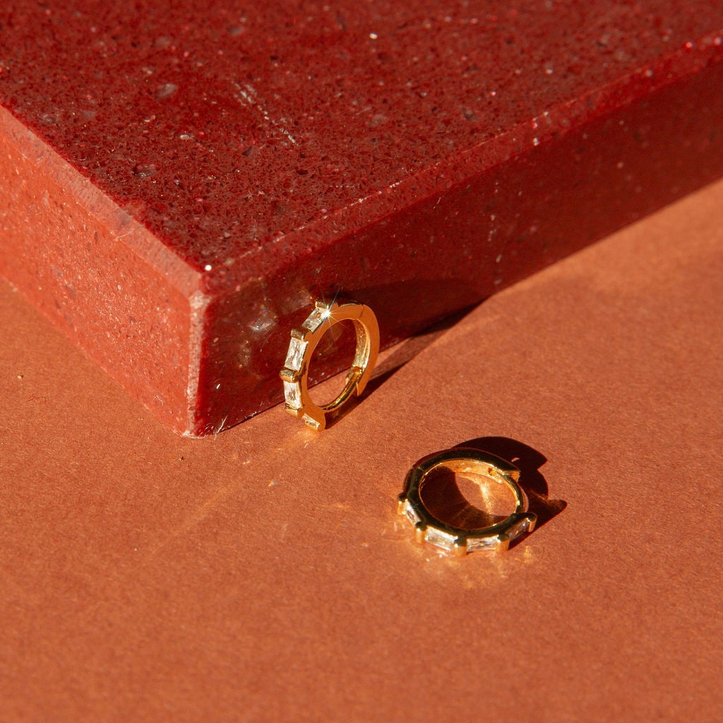 Crystal Baguette Huggers with Swarovski Accents and Gold Overlay