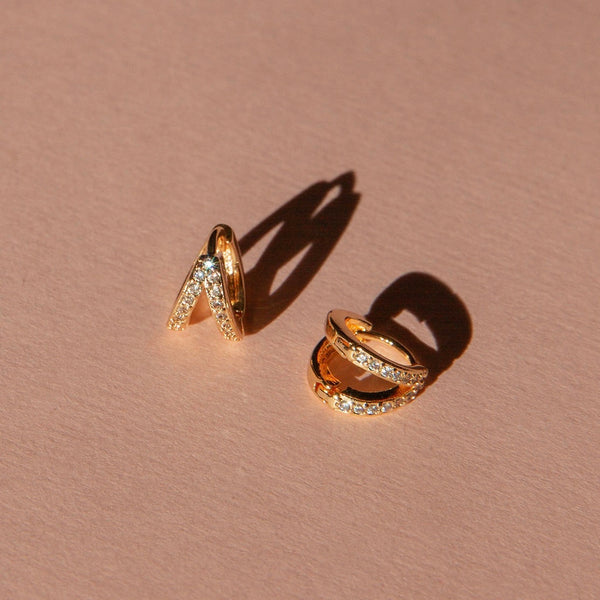 Elegant Double Layer Crystal Huggers with 14kt Gold Overlay