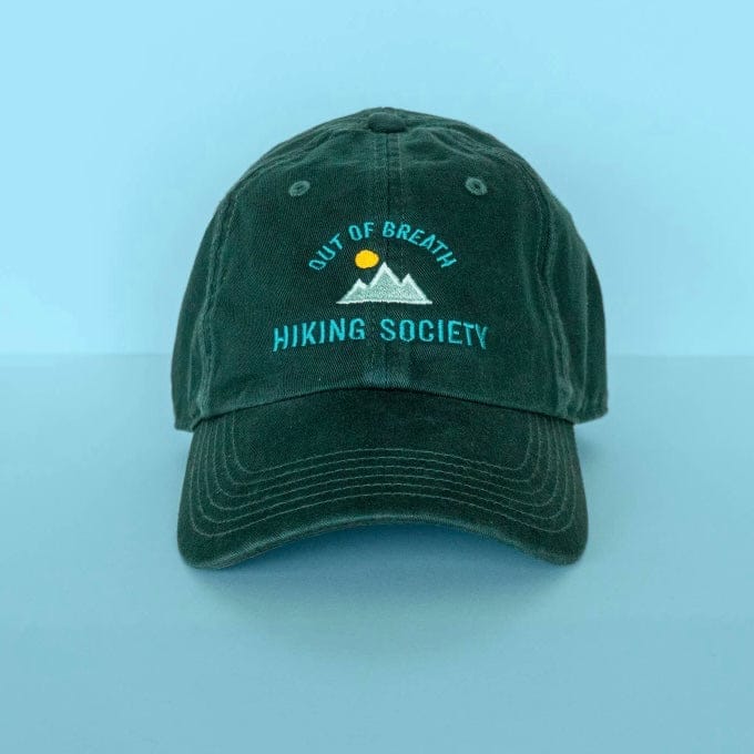 Out of Breath Hiking Society cap with front and back embroidery, ideal for outdoor enthusiasts