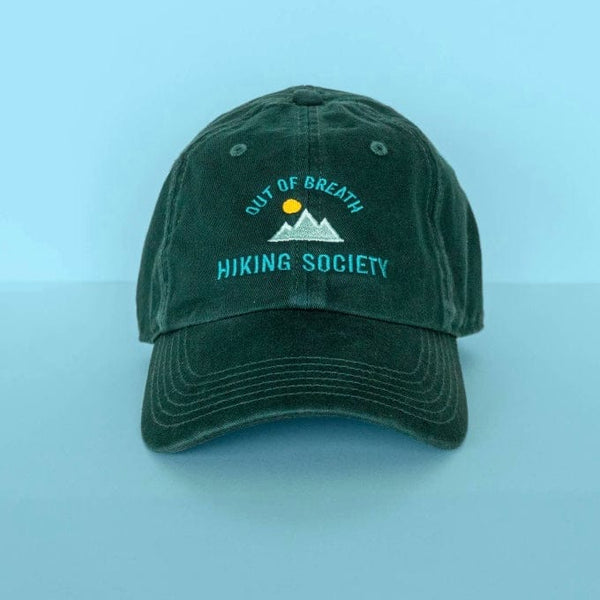 Out of Breath Hiking Society cap with front and back embroidery, ideal for outdoor enthusiasts