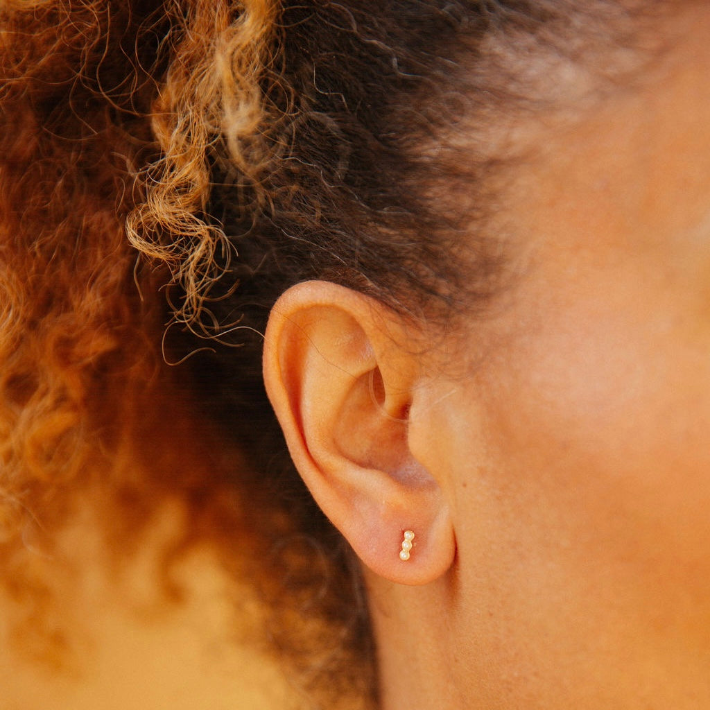 Modern Chic Triple Pearl Studs in 14kt Gold