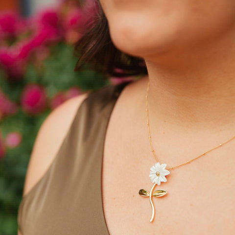 Sophisticated Flower Pendant Necklace with 14kt Gold Overlay