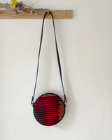 Black Leather & Striped Pattern Crossbody Bag