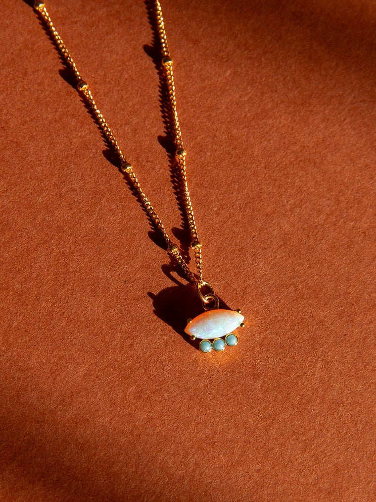Handcrafted Opal and Turquoise Necklace with 14kt Gold Filled Chain