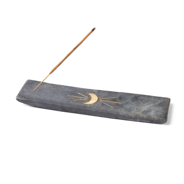 Indukala Moon Phase Incense Holder - Black Carved Marble