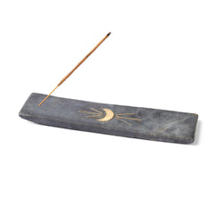 Indukala Moon Phase Incense Holder - Black Carved Marble