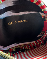 Black Leather & Striped Pattern Crossbody Bag