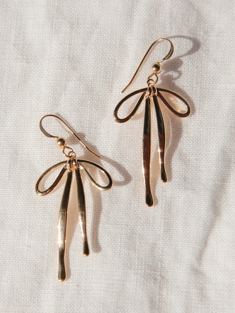 Handcrafted Draped Ribbon Earrings with 14kt Gold Overlay