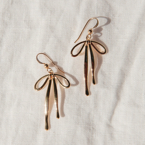 Handcrafted Draped Ribbon Earrings with 14kt Gold Overlay