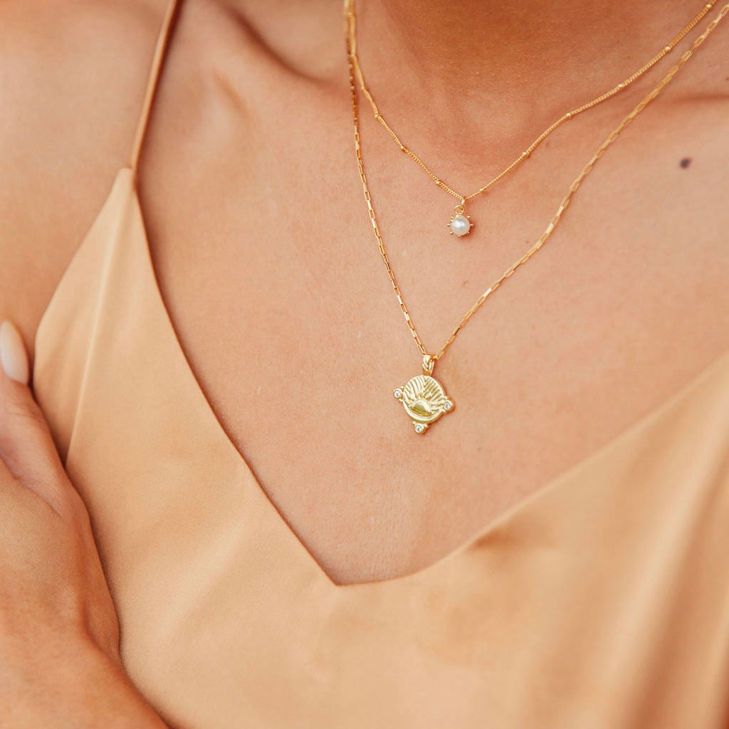Radiant Sunrise Baroque Necklace with 14kt Gold Pendant and Crystals