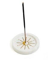 Indukala Round Moon Incense Holder - White Carved Marble
