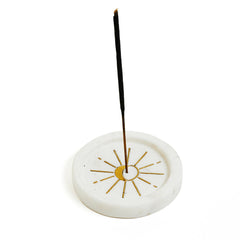 Indukala Round Moon Incense Holder - White Carved Marble