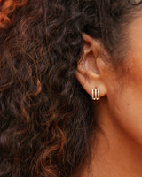 Glamorous Triple Crystal Row Hugger Hoops in Bronze with Gold Overlay