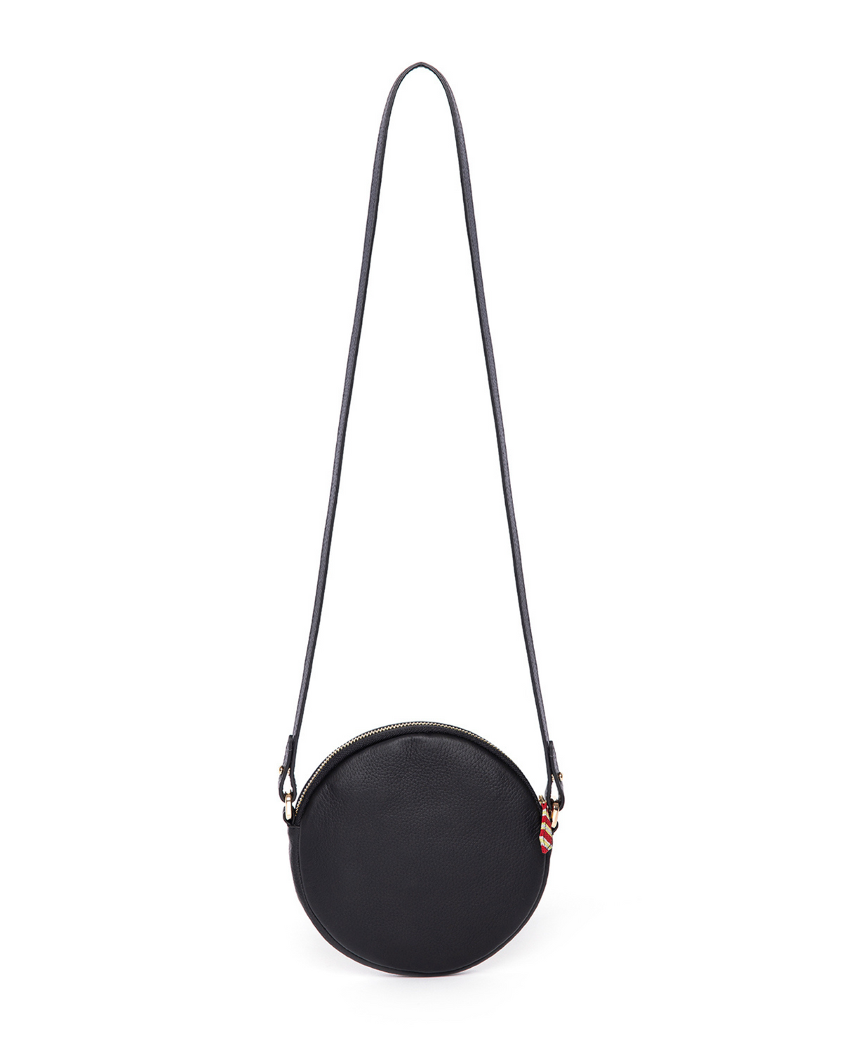 Black Leather & Striped Pattern Crossbody Bag