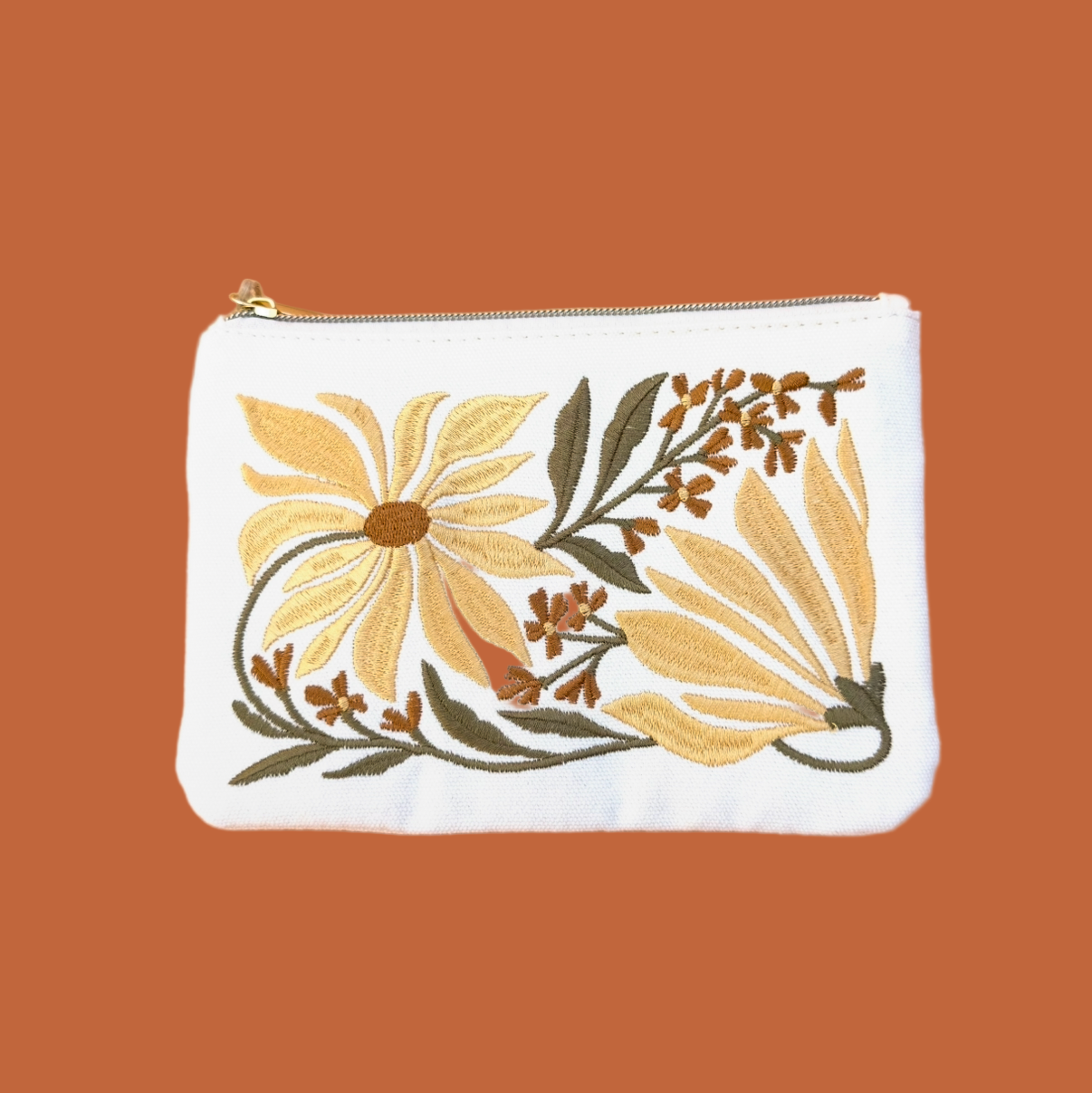 Embroidered Sunflower Pouch