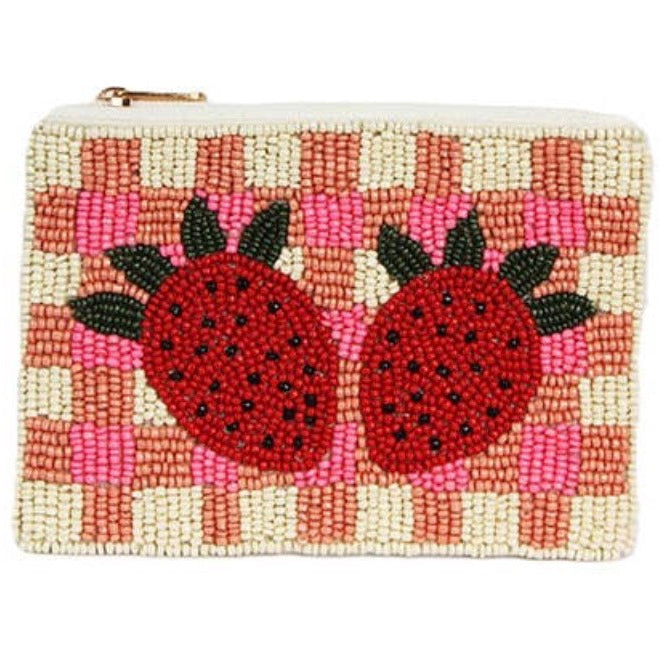 Strawberry Beaded Coin Pouch