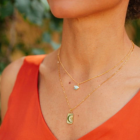 Natural Beauty Opal and Turquoise Pendant with 18-Inch Gold Chain