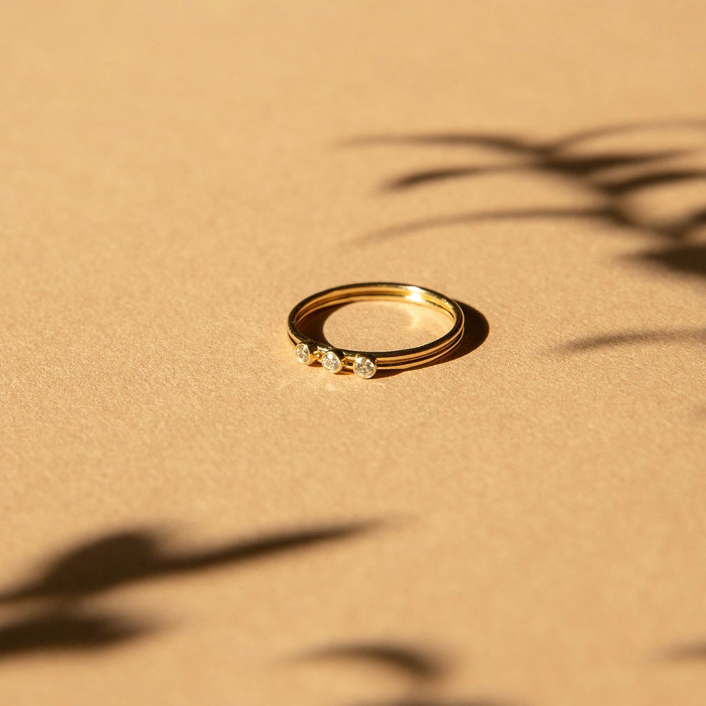 Triple Crystal Ring in 14kt Gold Filled with Elegant Design