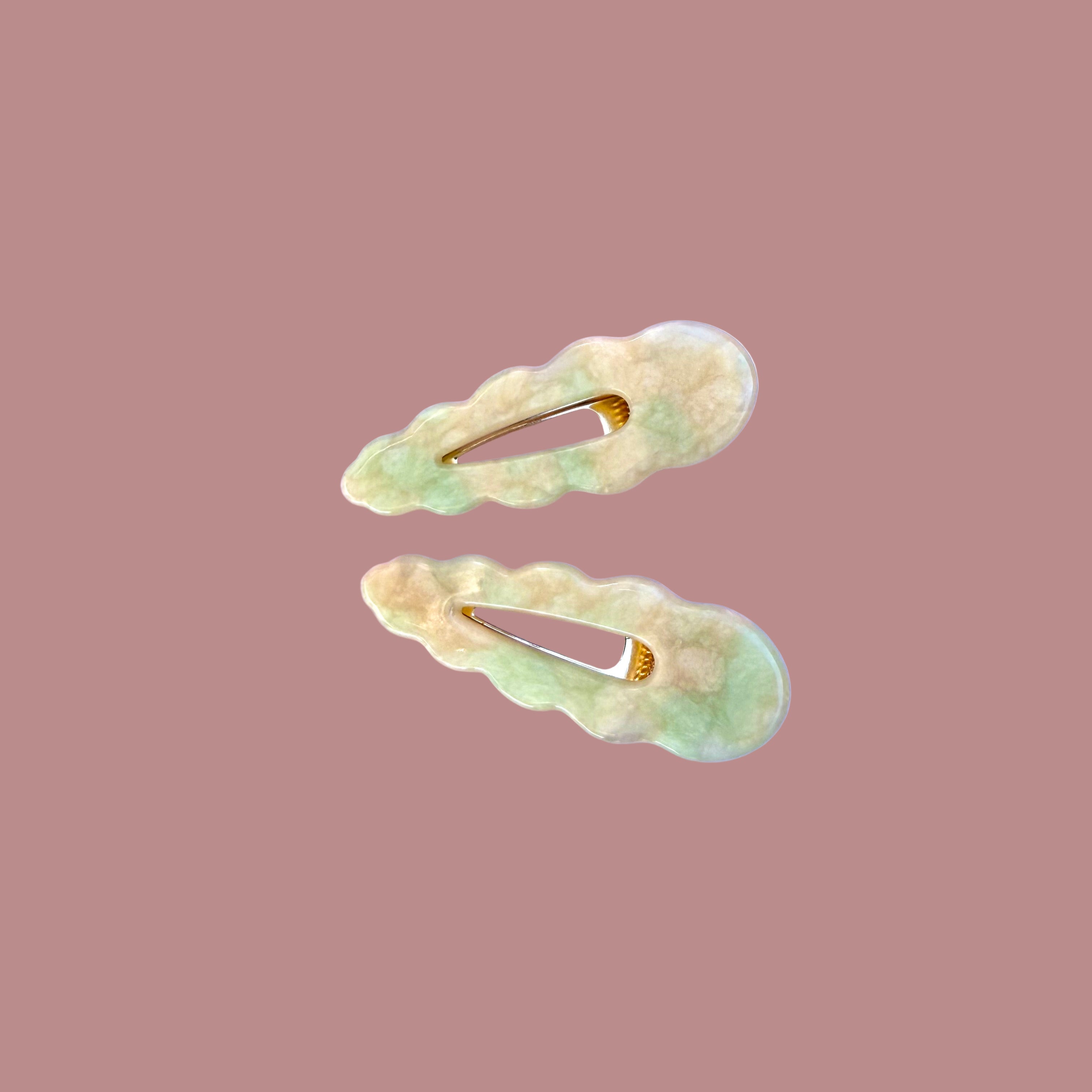 Light Green & Peach Scallop Hair Clips