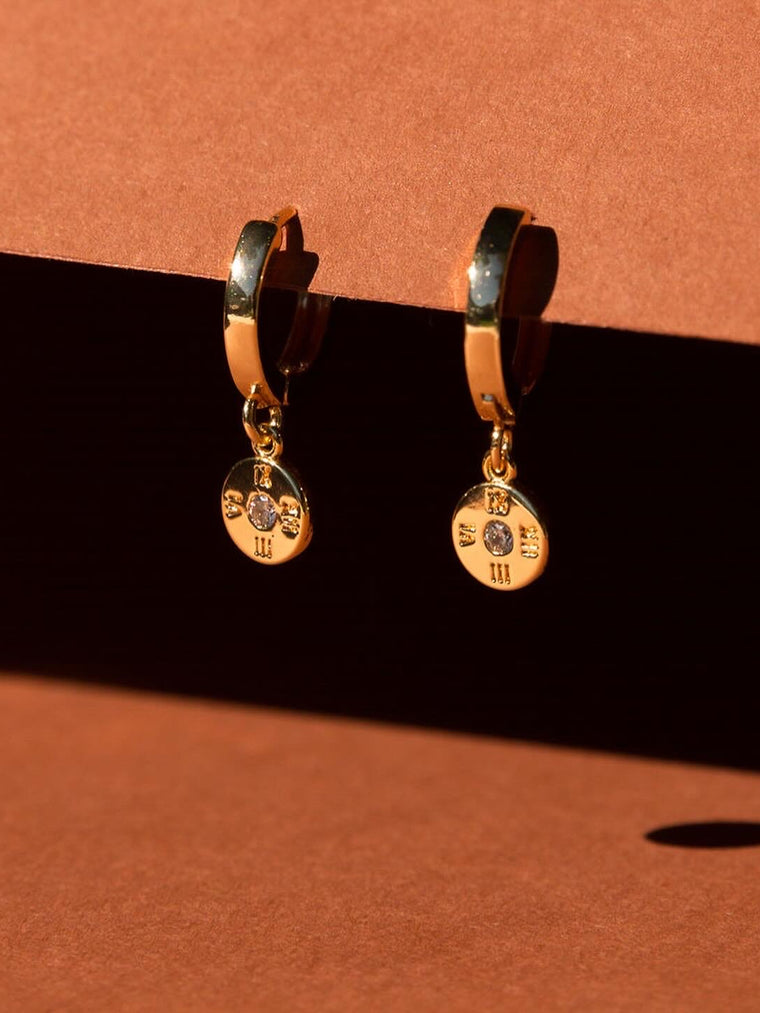 Disco Dot Huggers with Swarovski crystal accent and 14kt gold overlay.