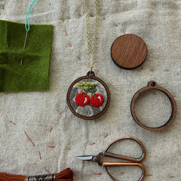 Cherries Embroidery Necklace