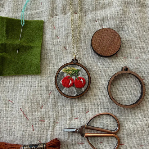 Cherries Embroidery Necklace