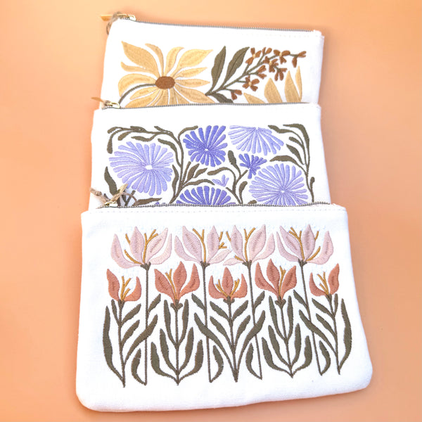 Embroidered Sunflower Pouch