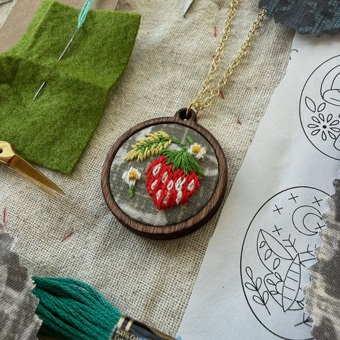 Strawberry Embroidery Necklace