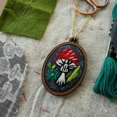 Mushroom Embroidery Necklace