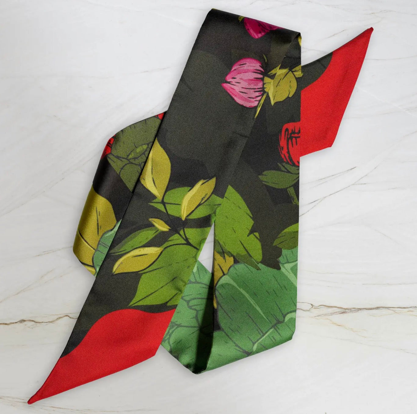 Skinny Silk Scarf Secret Peony Garden