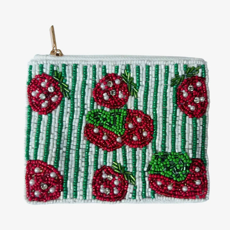 Strawberry Beaded Coin Purse