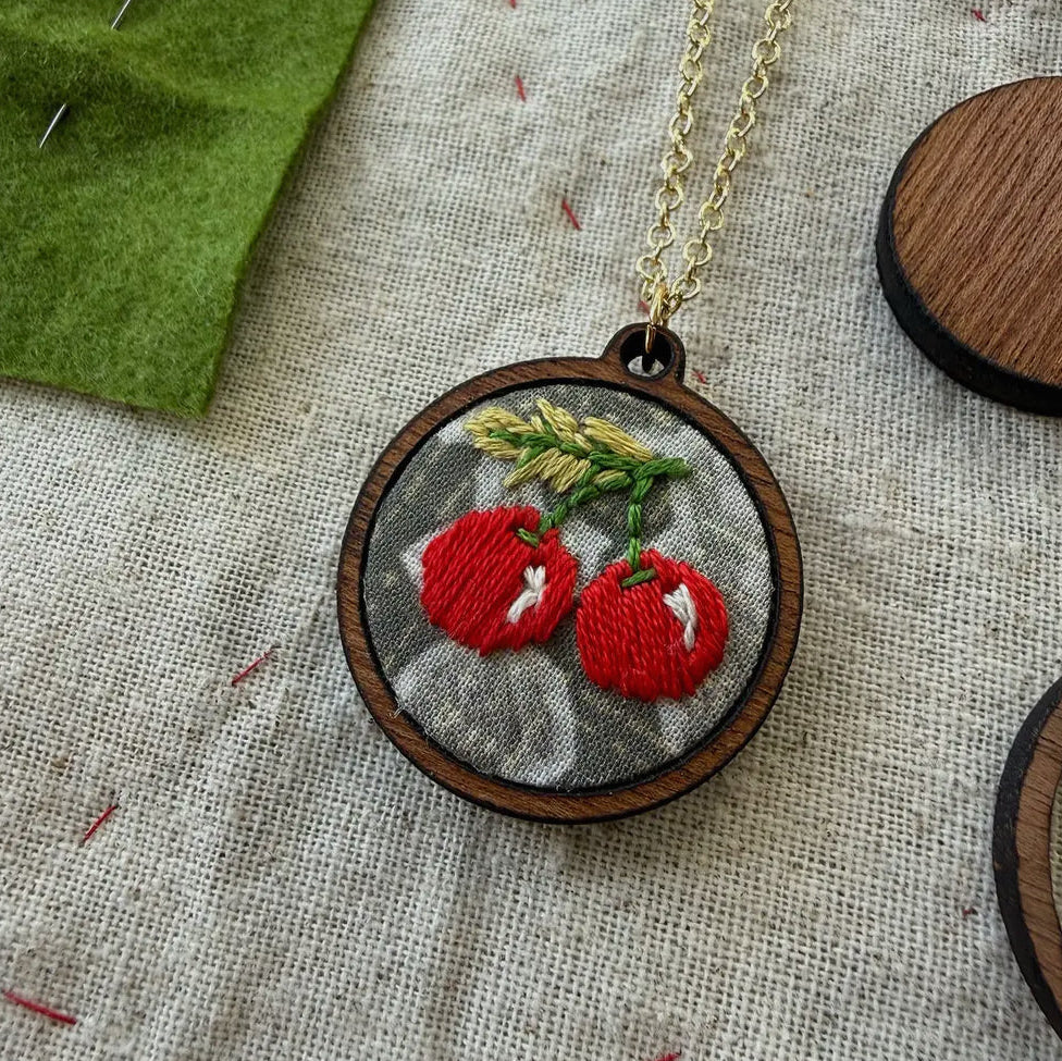 Cherries Embroidery Necklace