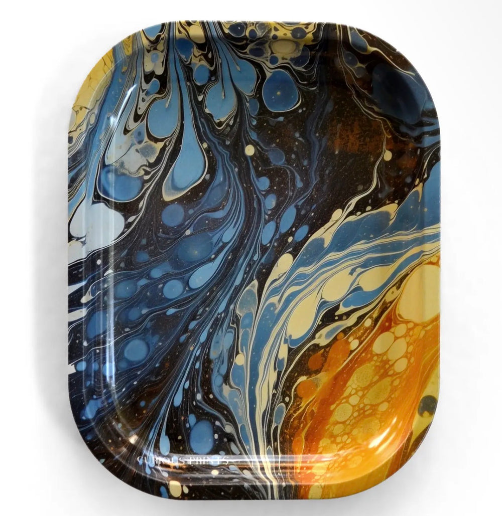 Blue Marbled Metal Trinket Tray