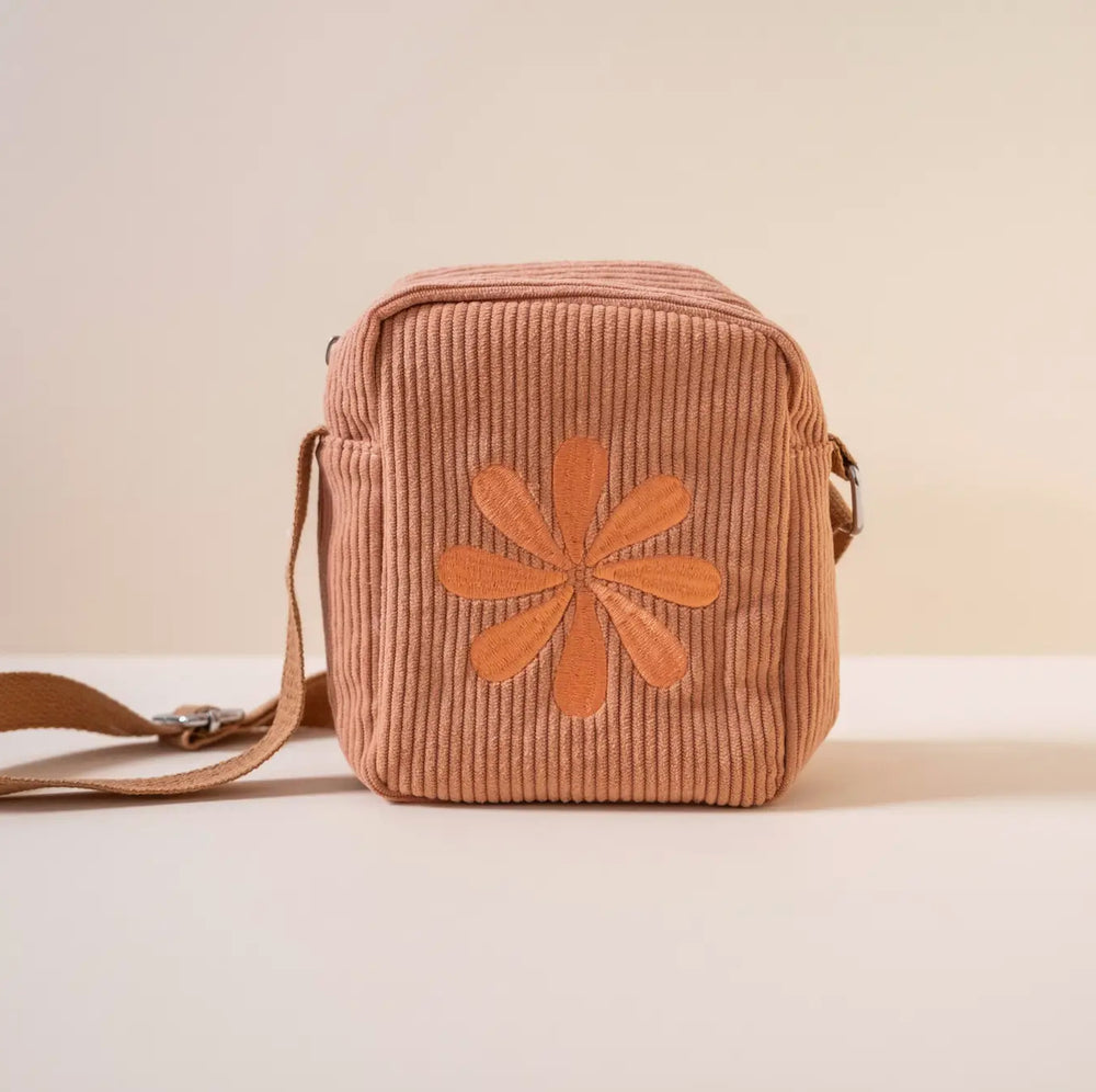 Flower Corduroy Cross Body Bag