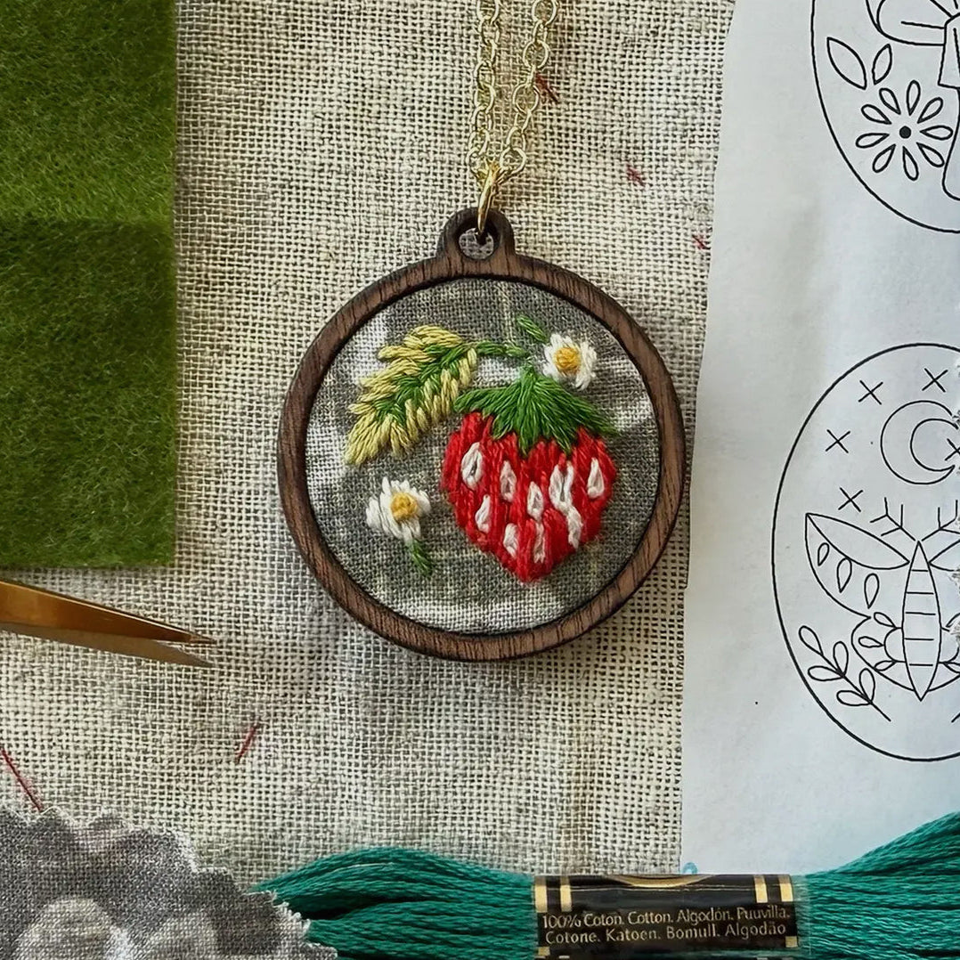Strawberry Embroidery Necklace