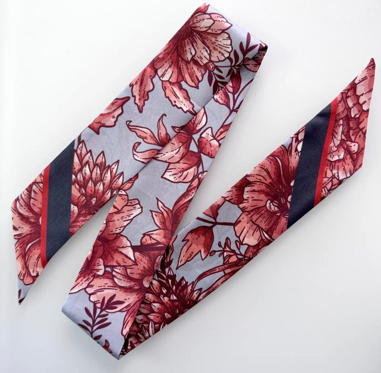 Skinny Silk Scarf Inked Rose