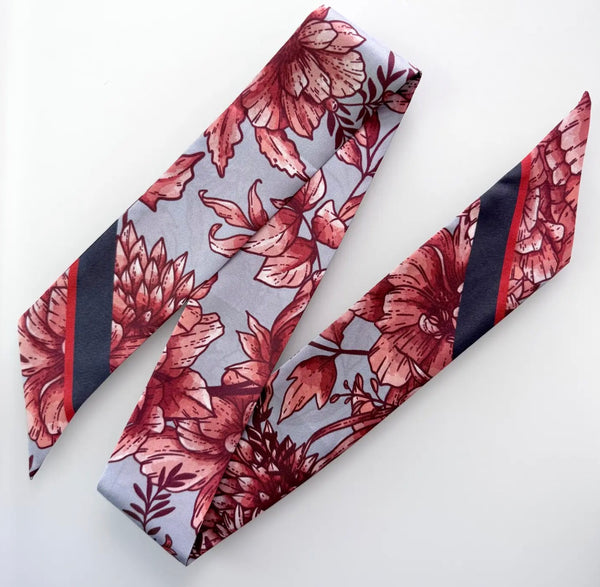 Skinny Silk Scarf Inked Rose