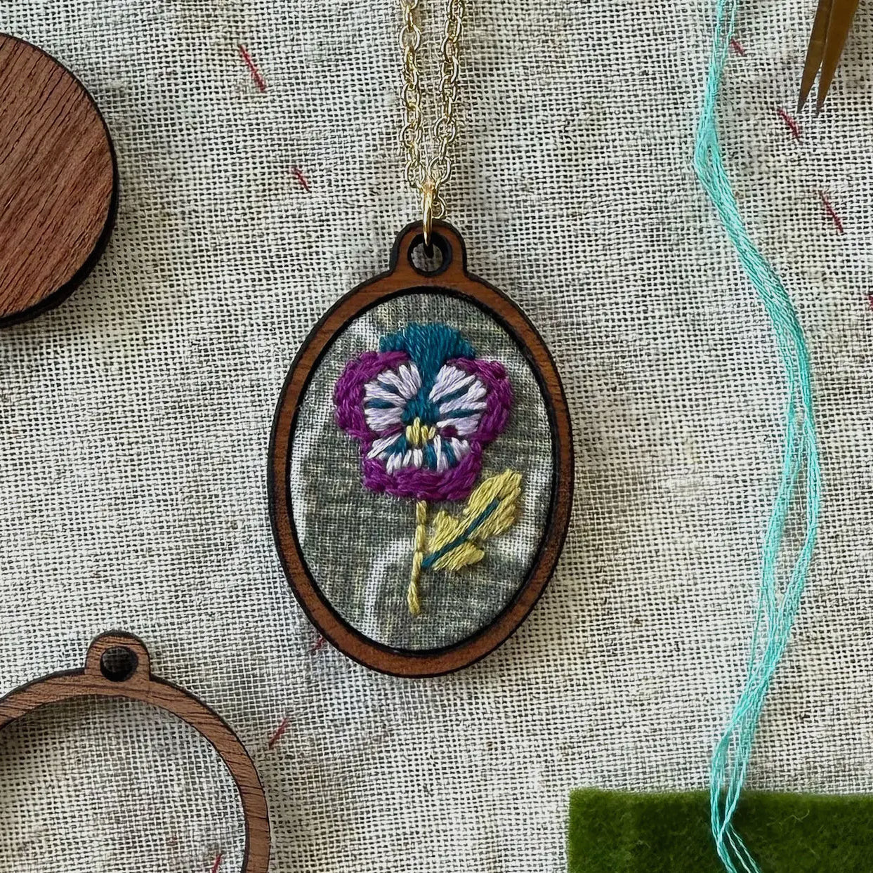 Pansy Embroidery Necklace