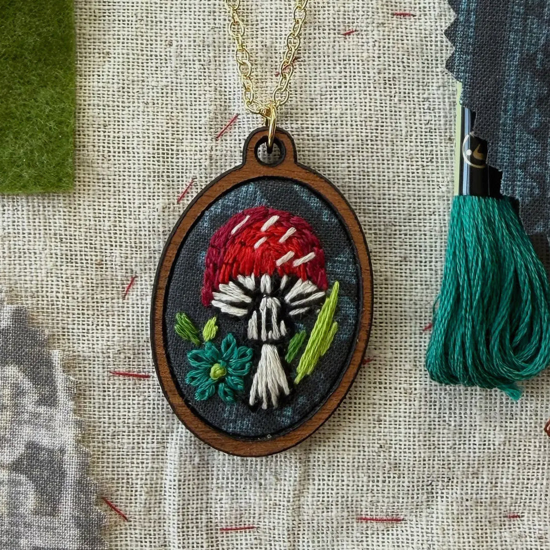 Mushroom Embroidery Necklace