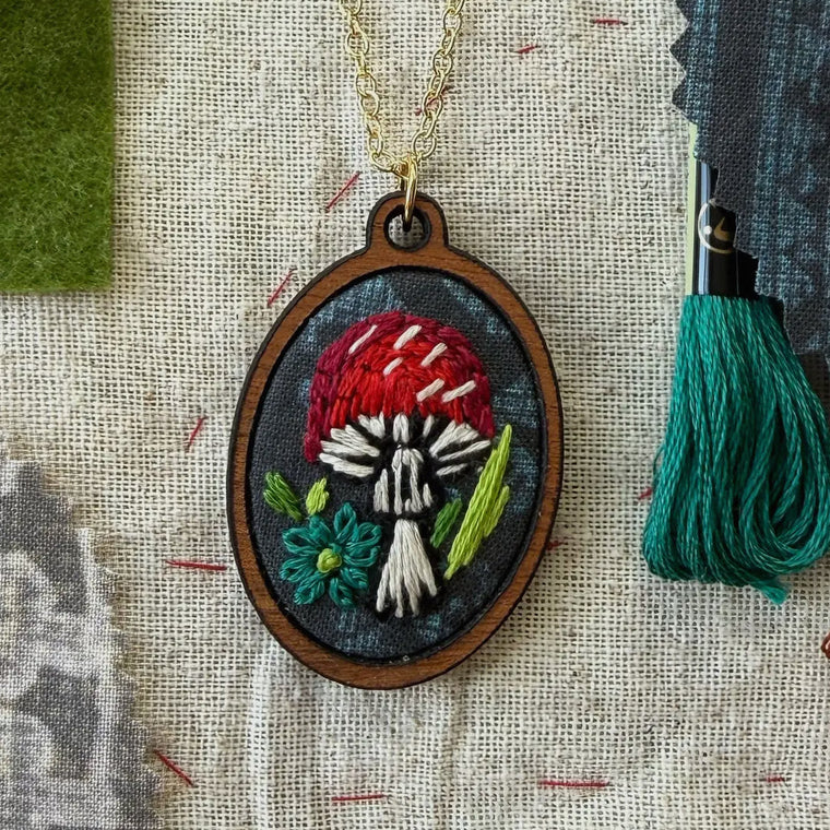 Mushroom Embroidery Necklace