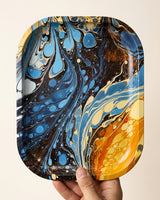 Blue Marbled Metal Trinket Tray