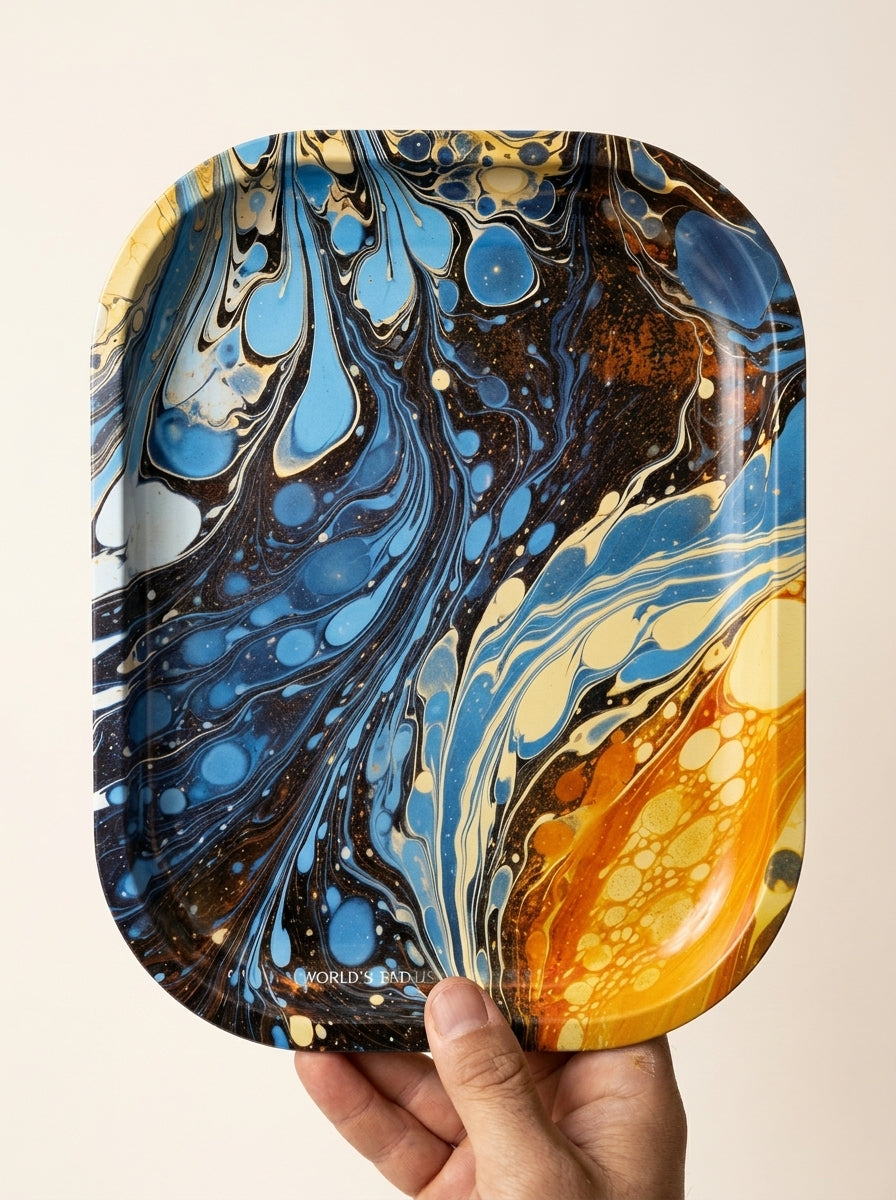 Blue Marbled Metal Trinket Tray